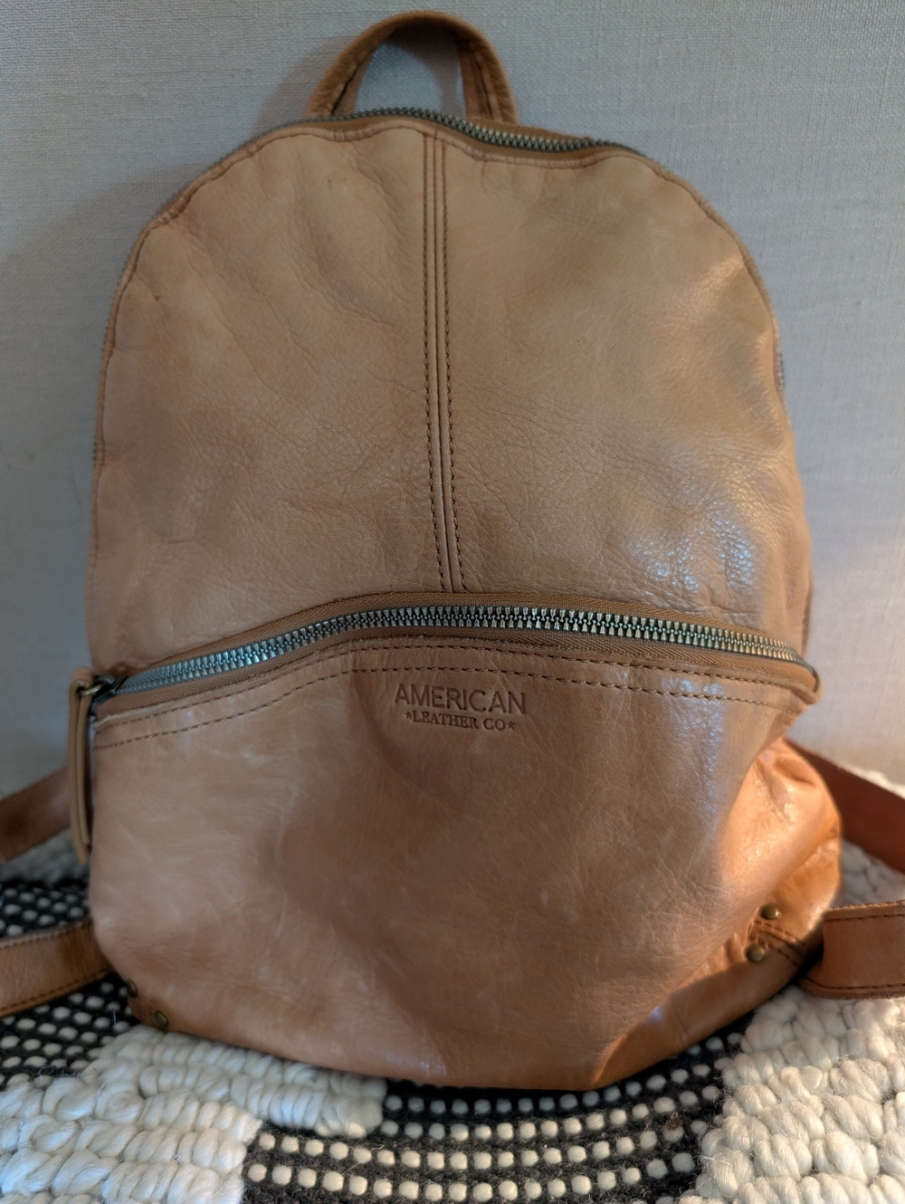 Camel Tan Leather Backpack Light
